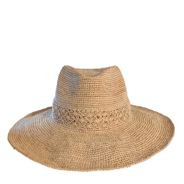 AL Special Order - Fedora-type Natural Raffia Hat with Lace | Soava