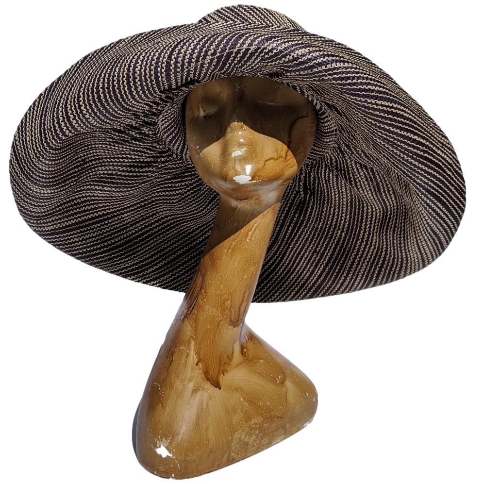 7 Inches Brim Black and Natural Raffia Hat UPF 50 Soava