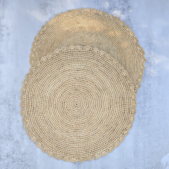 Round Raffia Crochet Placemat/Trivet - Set of Two