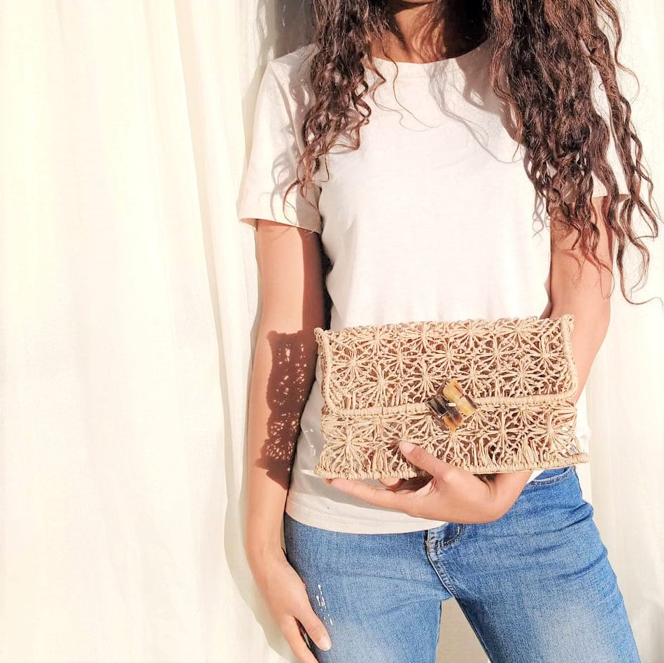 raffia clutch bag