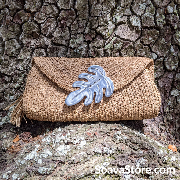 Raffia Straw Clutch Bag (Tan)