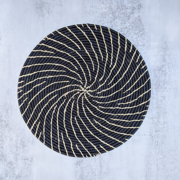 Round Raffia Trivet/Placemat - Black & Natural