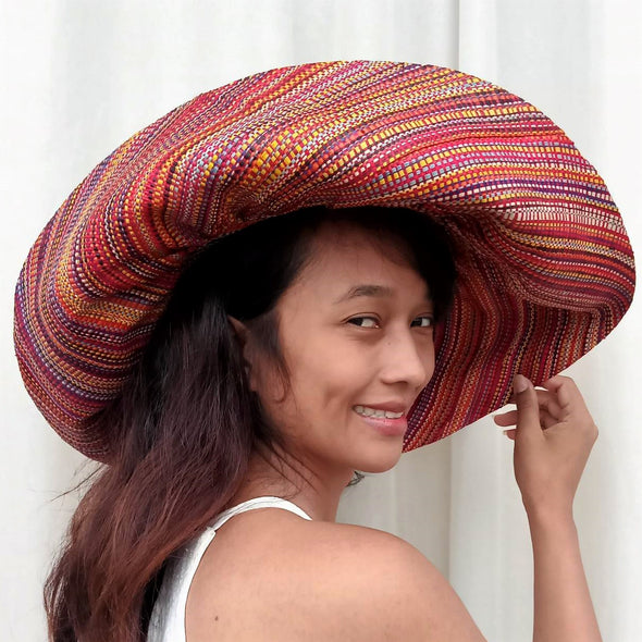 7 " Wide Brim Raffia Straw Hat | Multicolored Stripes | UPF 50 | Soava
