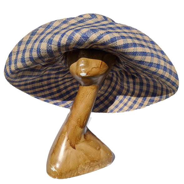 Blue Gingham Oversized Brim Raffia Hat | Shape able Hat For Women | Wide Brim | Soava