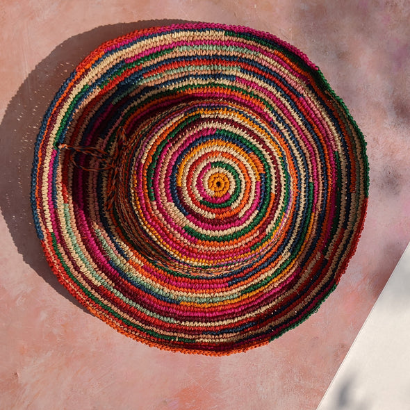 Packable Raffia Sun Hat For Women | Multicolored crochet raffia hat