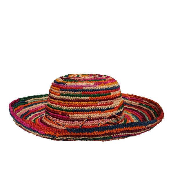 Packable Raffia Sun Hat For Women | Multicolored crochet raffia hat