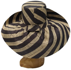 7 Inches Oversized Brim Raffia Hat | Natural and Black Stripes | Shape able Hat