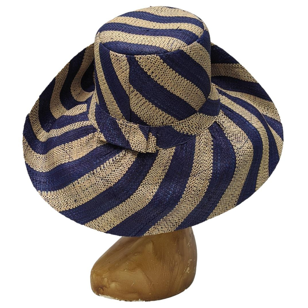 AUDREY | 5 Inches Shapeable Brim Raffia Hat | Blue and Natural | UPF 50
