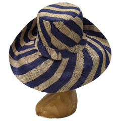 AUDREY | 5 Inches Shapeable Brim Raffia Hat | Blue and Natural | UPF 50
