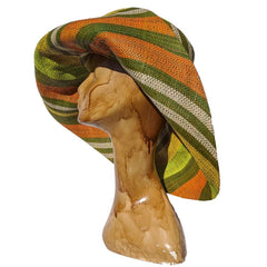 Green and Orange Stripes Wide Brim Raffia Straw Hat | Multicolored Stripes | UPF 50 | Soava