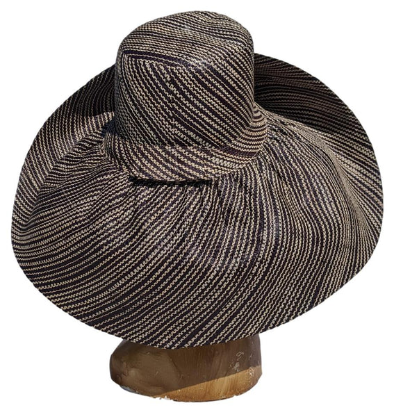 7 Inches Brim Raffia Hat | Black and White Stripes | Shapeable Brim | UPF 50