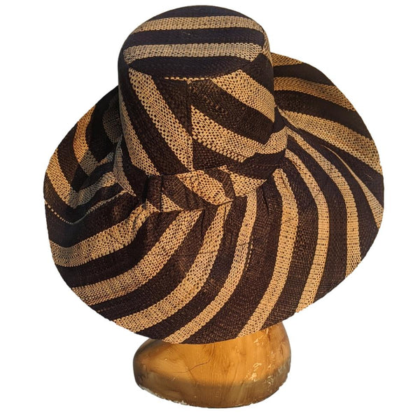 AUDREY | 5 Inches Shapeable Wide Brim Raffia Hat | Black and Natural Stripes | UPF 50