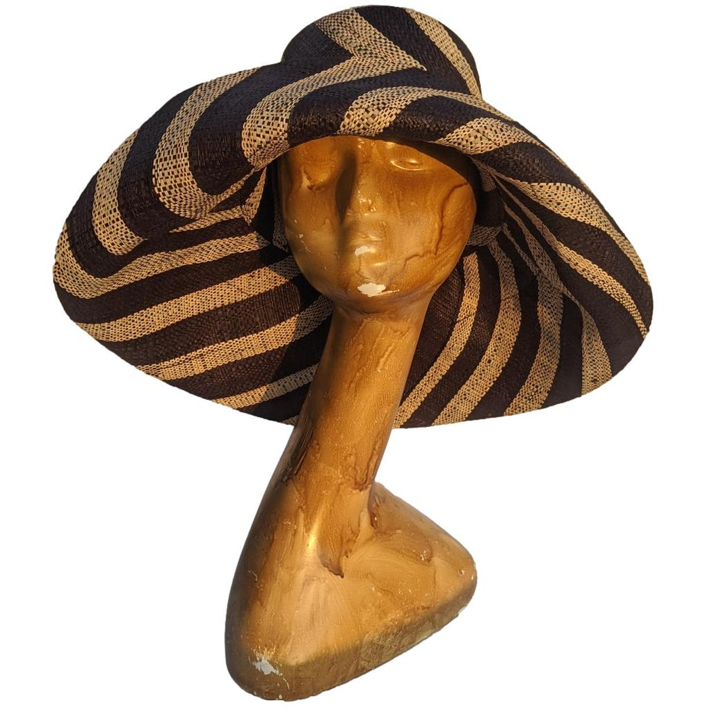 AUDREY | 5 Inches Shapeable Wide Brim Raffia Hat | Black and Natural Stripes | UPF 50