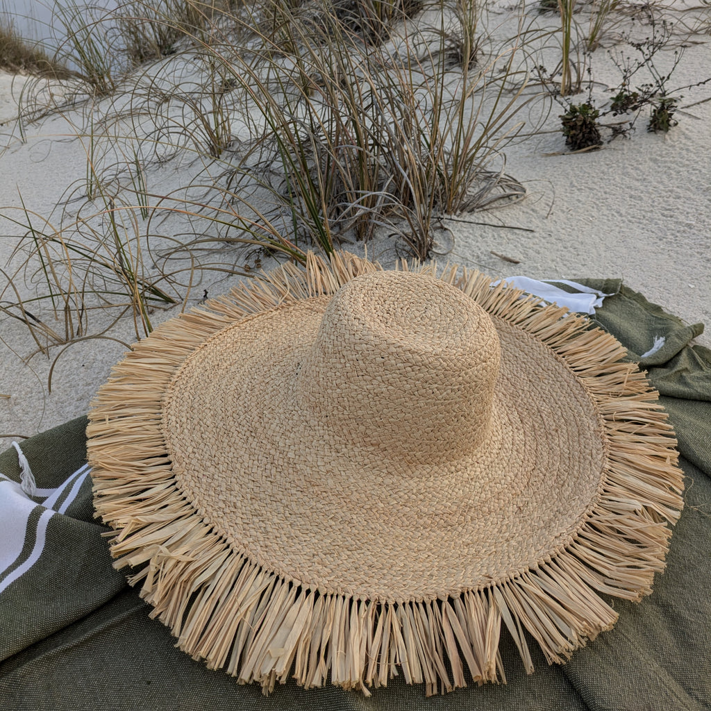 NEW! Raffia Hat for Women | Natural Hat with Fringes | Wide Brim | Soava