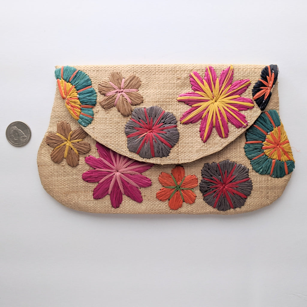 Colorful Embroidered Raffia Small Clutch with Flowers | Soava