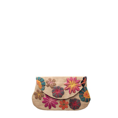 Colorful Embroidered Raffia Small Clutch with Flowers | Soava