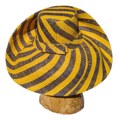 7 Inches Brim Raffia Hat | Yellow and Blue Stripes | Shapeable Brim | UPF 50