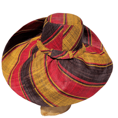 7 inches Wide Brim Raffia Straw Hat | Multicolored Stripes