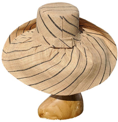 7 Inches-Wide Brim Raffia Straw Hat | Natural With Black Stripes