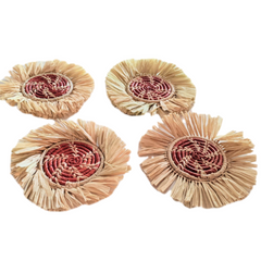 Terracotta raffia straw coasters with fringes | Soava
