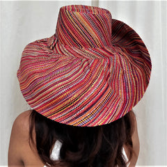 7 " Wide Brim Raffia Straw Hat | Multicolored Stripes | UPF 50 | Soava