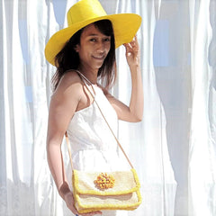 Small Yellow & Natural Crochet Raffia Straw Shoulder Bag